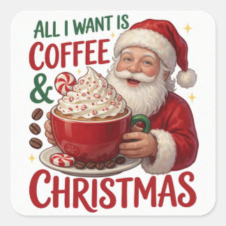 Tomte kaffe jul morgon julstämning fyrkantigt klistermärke