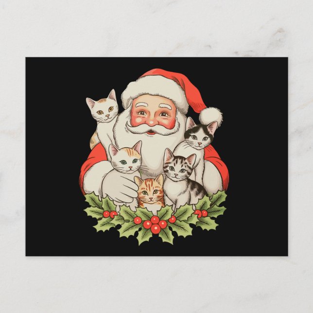 Tomte Katter Jul Xmas Högtid Helg Vykort (Framsida)
