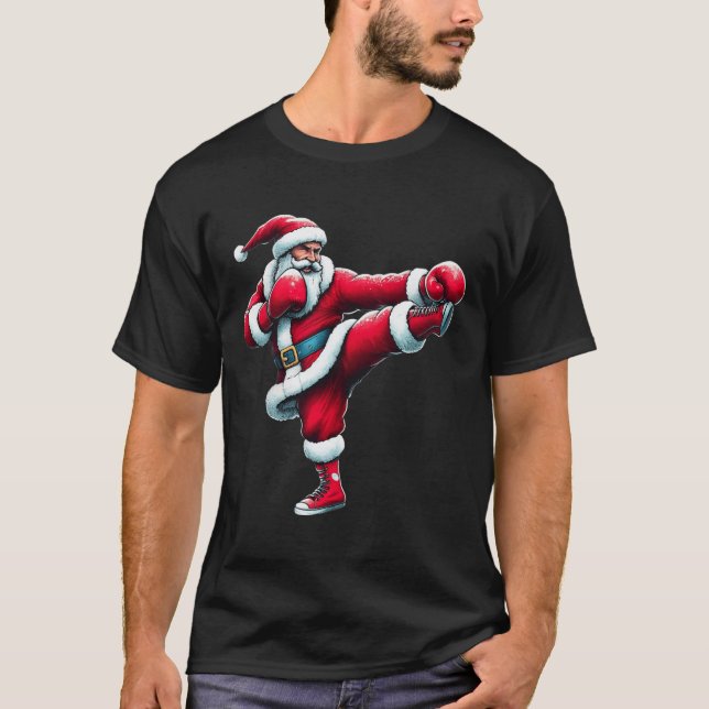 Tomte Kickboxing Boxning Sparkande Coola Sport Jul T Shirt (Framsida)