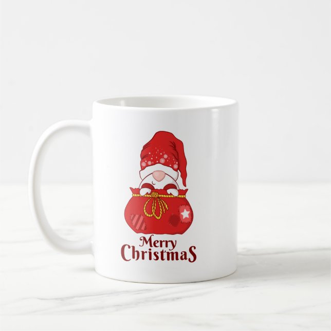 Tomte kikande från jultomtepåse God Jul Kaffemugg (Vänster)