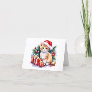 Tomte Kisse (orange/vit) med presenter BLANK Helgkort