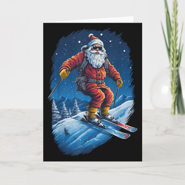 Tomte Klaus Sliter Upp Backarna Tomte Skidåkning J Kort (Framsida)