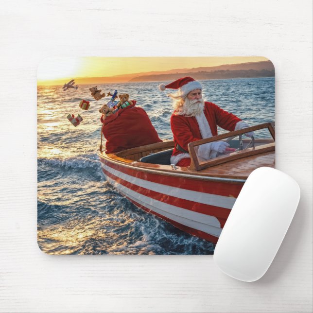 Tomte kör en speedbåt musmatta (Med mus)