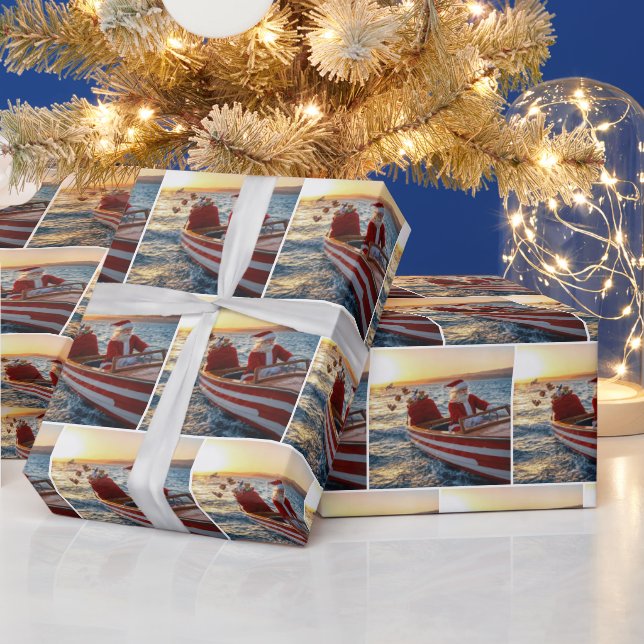 Tomte kör en speedbåt presentpapper (Helgdagar)