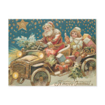 Tomte kör gammal bil på julaftonskvällen
