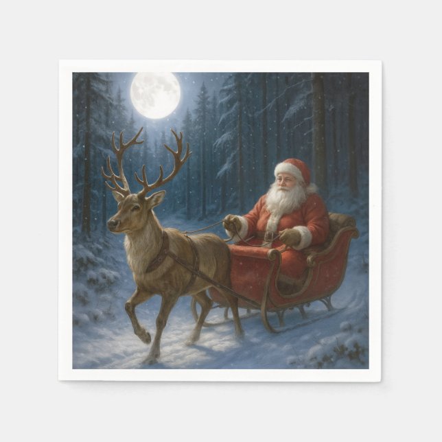Tomte kör släde i månljus pappersservett (Framsidan)