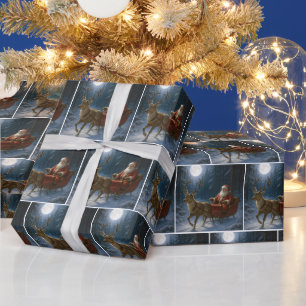 Tomte kör släde i månljus presentpapper