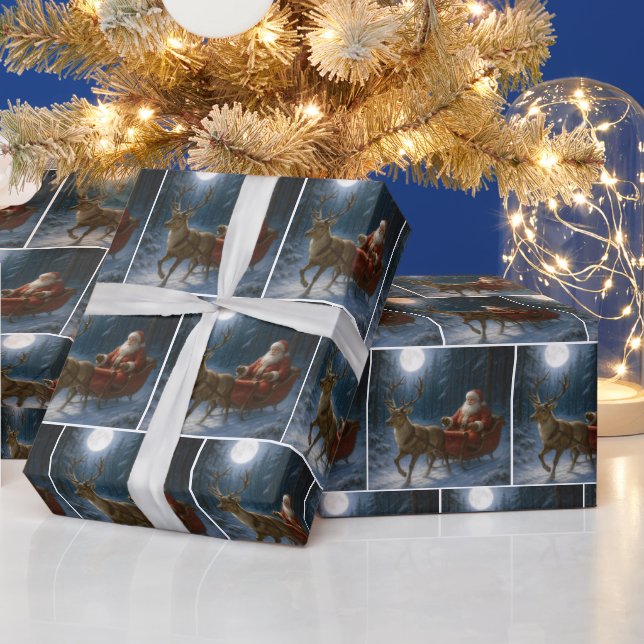 Tomte kör släde i månljus presentpapper (Helgdagar)