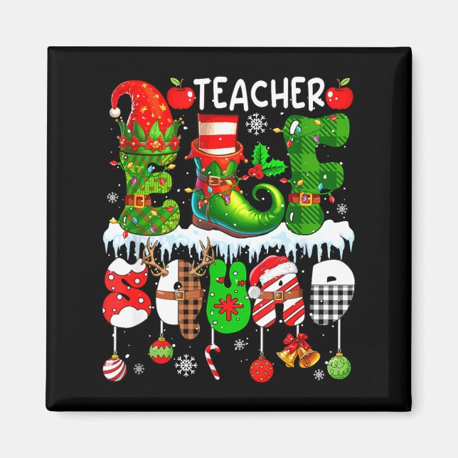 Tomte lärare Squad Xmas Färgstark Tomte Hatt Scute Magnet (Framsidan)