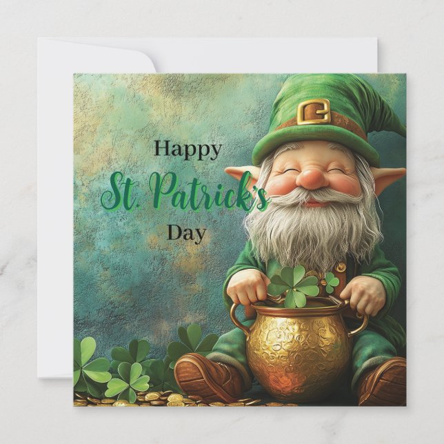 Tomte Leprechaun och Guldgrytan St. Patrick's Day Julkort (Framsida)