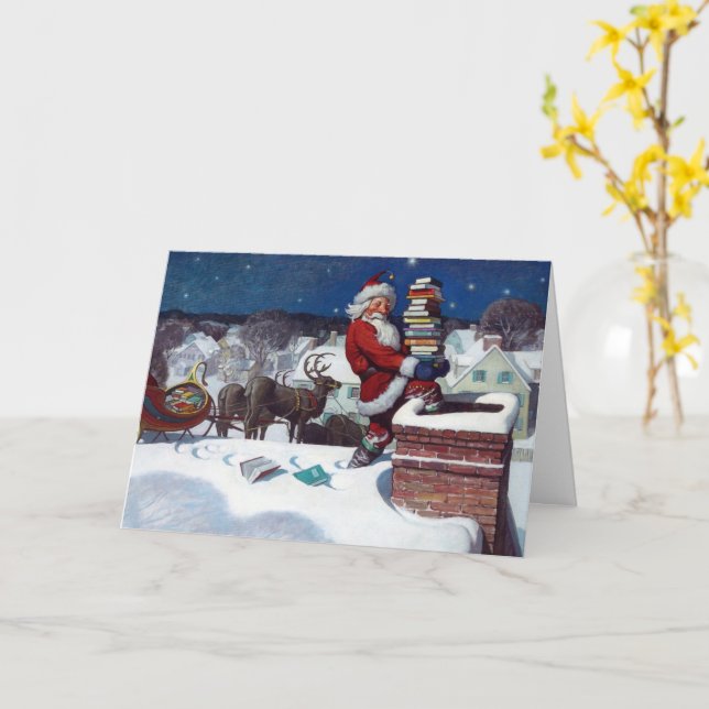 Tomte levererar en armlast med böcker kort (Gul blomma)