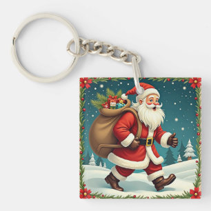 Tomte levererar presenter genom snöig skog
