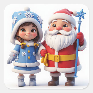 🎄 Tomte Liten Tjej Vinter Jul ❄️ Fyrkantigt Klistermärke