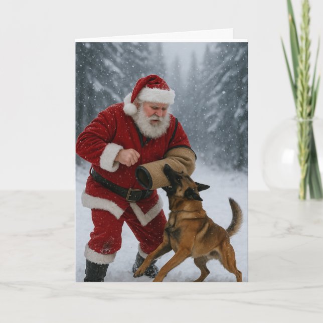 Tomte lockbete belgisk malinois julkort kort (Framsida)