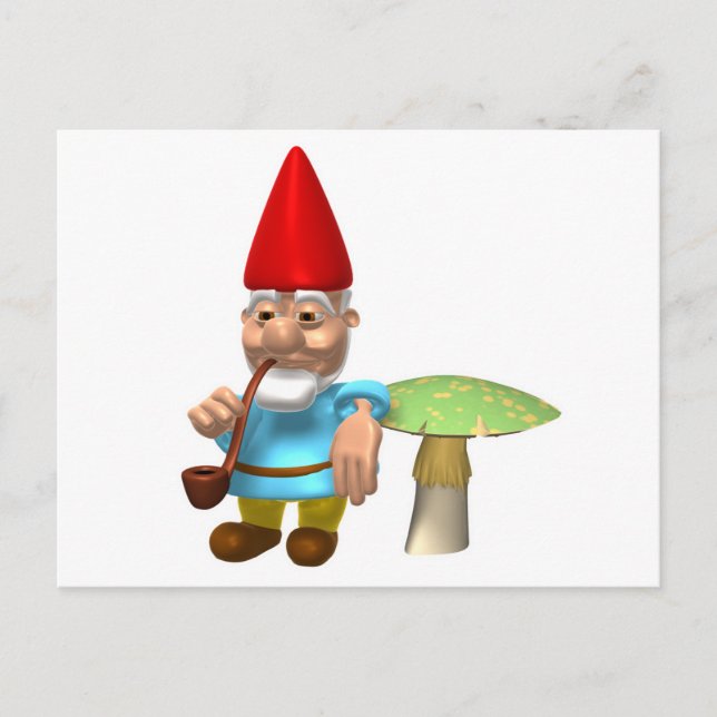 tomte lutar sig mot svamp vykort (Framsida)