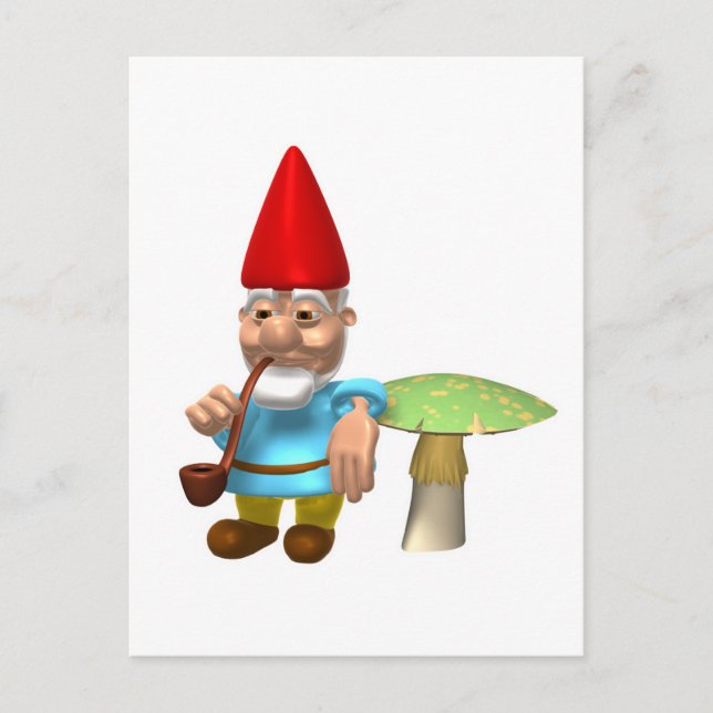 tomte lutar sig mot svamp vykort (Framsida)