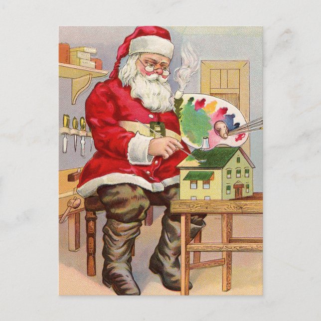 Tomte Målar Nytt Leksakshus Vykort (Framsida)