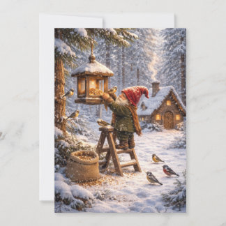 Tomte matar fåglar julkort