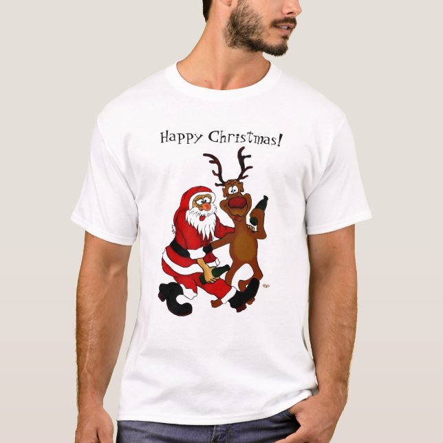 Tomte med älg - God Jul T Shirt (Framsida)