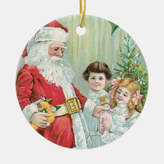 Tomte med barn julgransprydnad keramik (Framsidan)