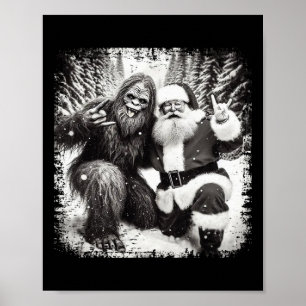 Tomte med Bigfoot-julbelysning Rollig Sasquatc Poster