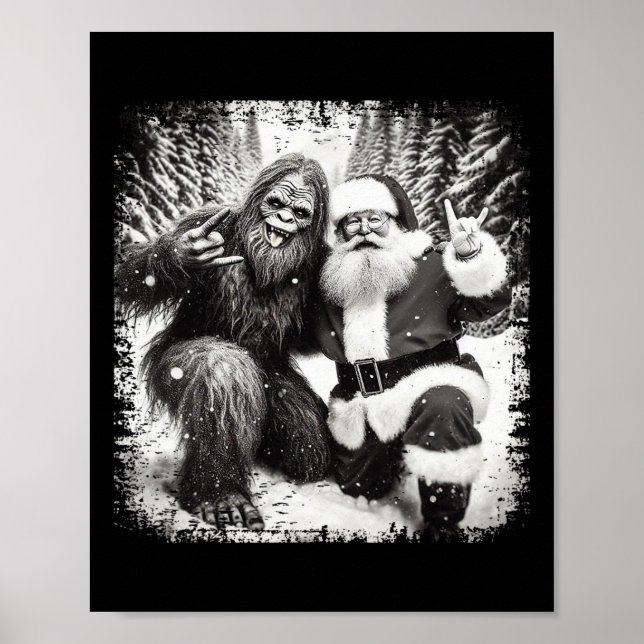 Tomte med Bigfoot-julbelysning Rollig Sasquatc Poster (Framsidan)