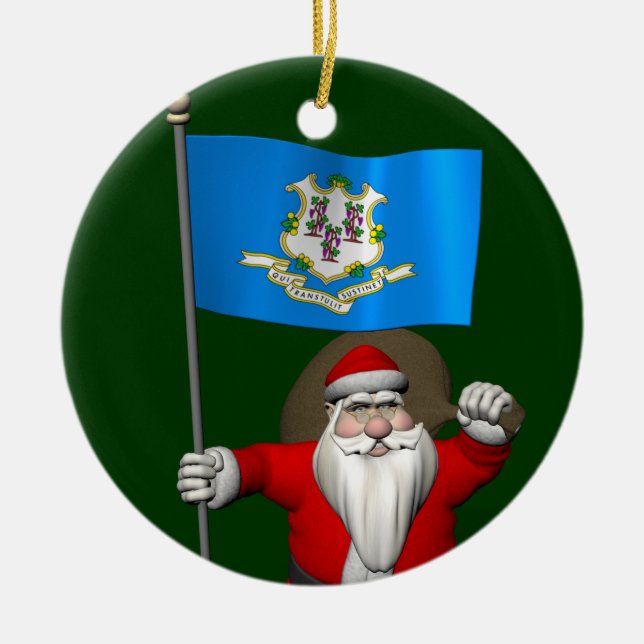 Tomte med Connecticuts fana Julgransprydnad Keramik (Framsidan)