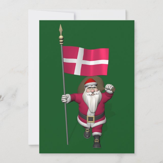 Tomte med Dannebrog, Danmarks flagga Julkort (Framsida)