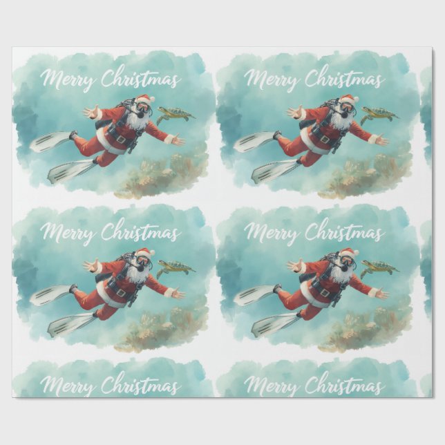 Tomte med dykarutrustning på jul under vattnet presentpapper (Platt)