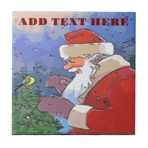 Tomte med fågel kakelplatta