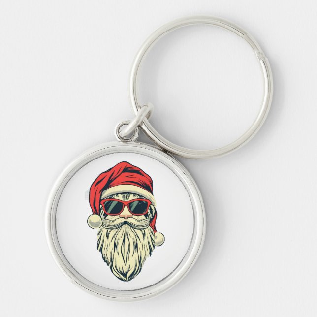 tomte med glasögon rund silverfärgad nyckelring (Framsidan)