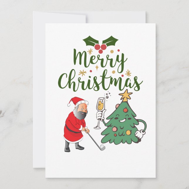 Tomte med golfboll God Jul golfare  Julkort (Framsida)