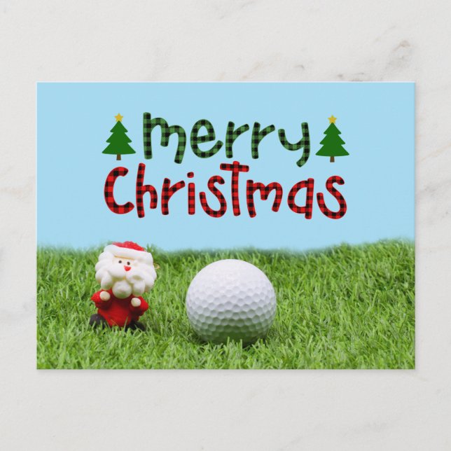 Tomte med golfboll  God Jul golfare Vykort (Framsida)