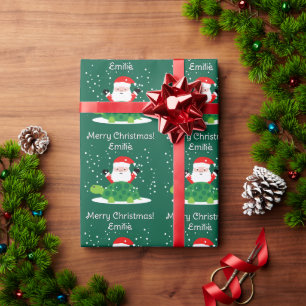 Tomte med grön sköldpadda tecknad jul presentpapper