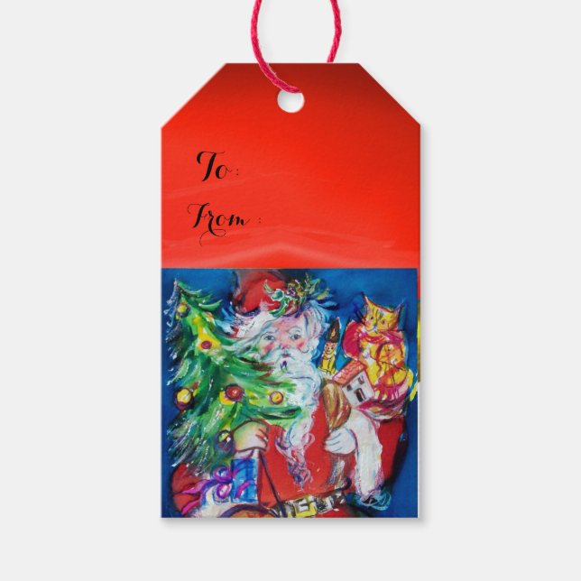 TOMTE MED JULGRAN OCH GÅVOR PRESENTETIKETT (Framsidan)