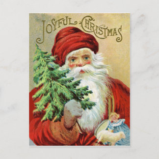 Tomte med julgran och leksaker, vintage vykort