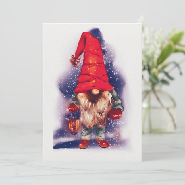 Tomte med jullykta julkort (Stående Fram)
