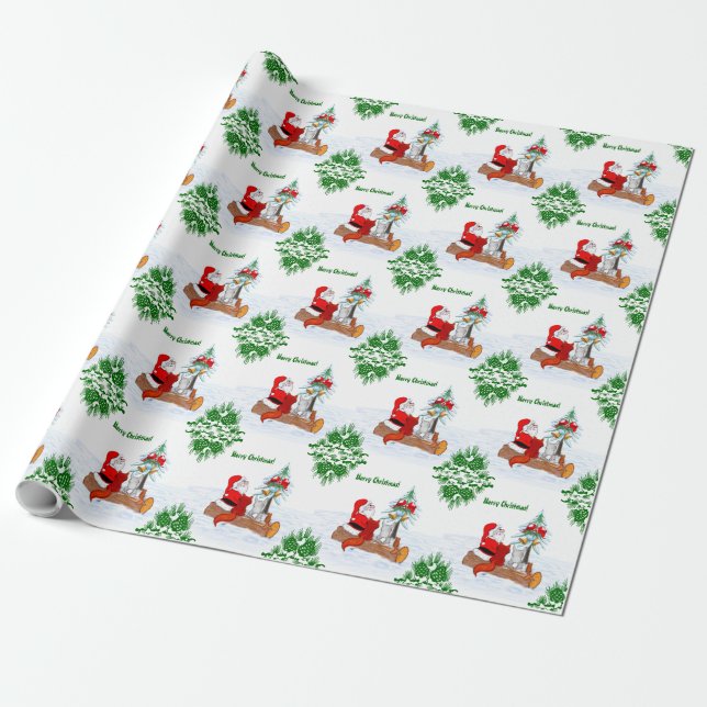 Tomte med kanin, räv och ekorre presentpapper (Utrullad)