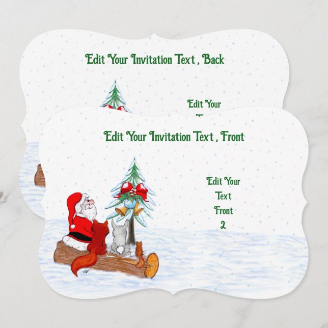 Tomte med kaninräv och ekorre inbjudningar (Fram/baksida)