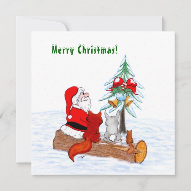 Tomte med kaninräv och ekorre julkort (Framsida)