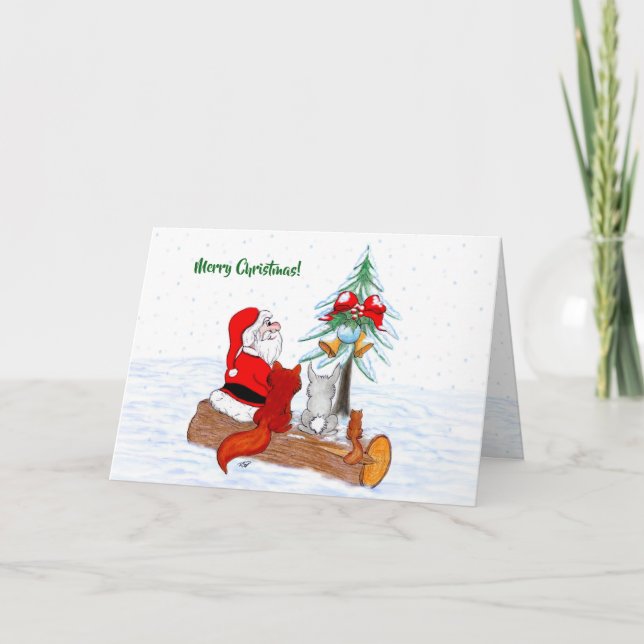 Tomte med kaninräv och ekorre kort (Framsida)