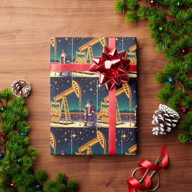 Tomte med oljepump och julbelysning presentpapper (Julgåva)