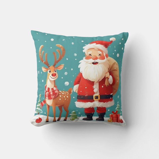 Tomte med renar firar jul kudde (Framsida)