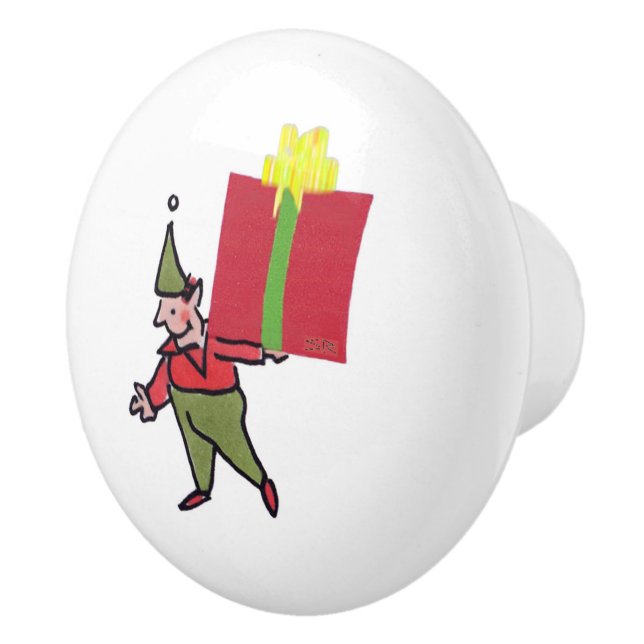 Tomte med röd låda vit keramisk knopp (Höger)