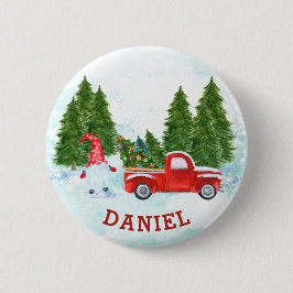 Tomte med röd lastbil jul knapp