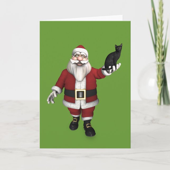 Tomte med svart katt helgkort (Framsida)