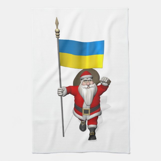 Tomte med Ukrainas flagga Kökshandduk (Vertikal)