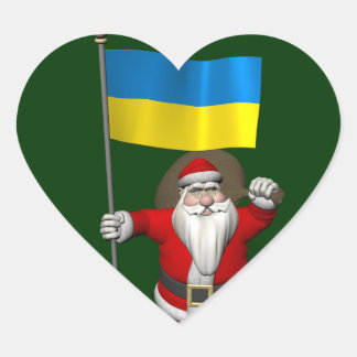 Tomte med Ukraines flagga Hjärtformat Klistermärke