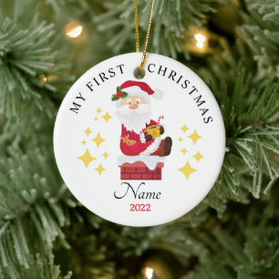 Tomte Min första julgransprydnad 2022 för barn Keramik