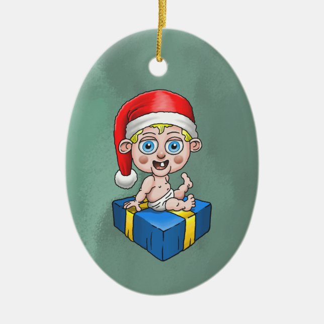 Tomte när han var bebis julgransprydnad keramik (Framsidan)